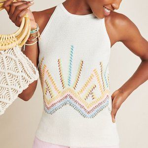 Anthropologie Sunrise Embroidered Sweater Tank